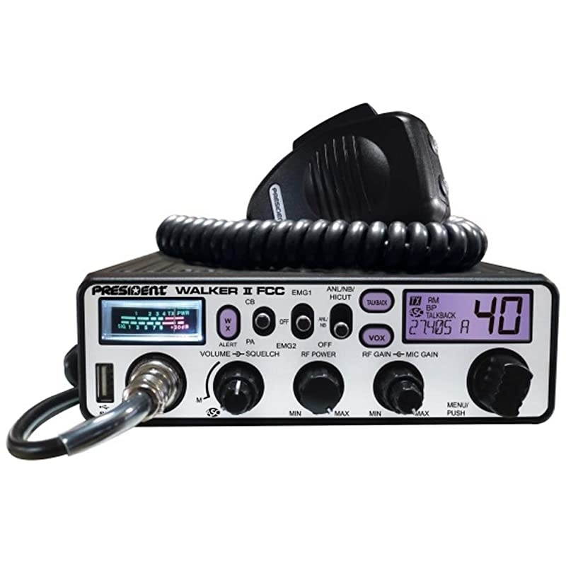 WALKER II FCC AM Transceiver CB Radio, 40 Channels AM, Channel Rotary Switch, Volume Adjustment and ON/OFF, Manual Squelch and ASC, Multi-functions LCD Display