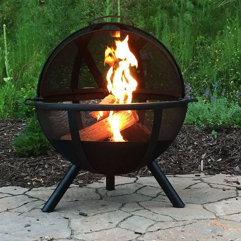 Sunnydaze Outdoor Portable Camping or Backyard Flaming Sphere Ball Fire Pit with Built-In Spark Screen - 30" - Black