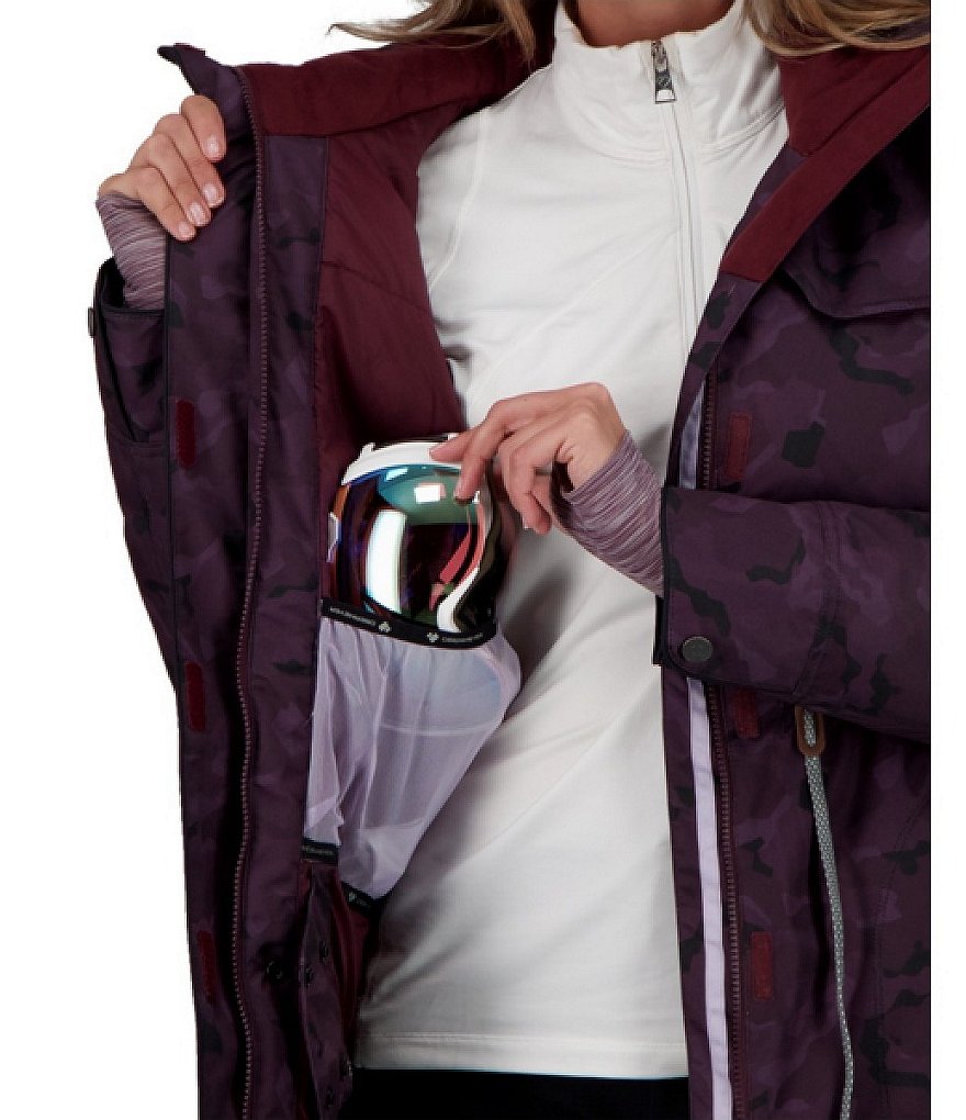 Obermeyer Celestia Hooded Stand Collar Long Sleeve Camouflage Print Ski Jacket