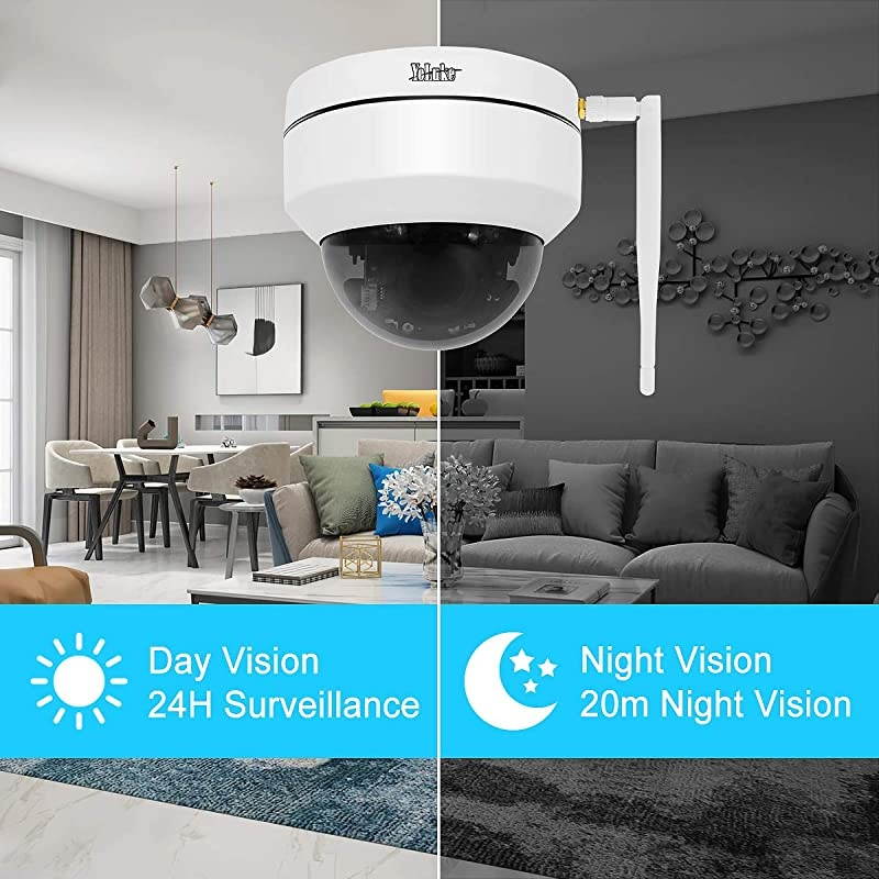 PTZ HD 5MP Wireless Waterproof Security Surveillance IP Dome Camera with 4X Optical Zoom IR Night Vision,Support Motion Detection ONVIF Protocol and SD Card Slot