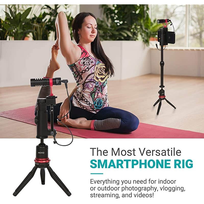 VXR10+ Smartphone Video Rig with Mini Tripod Phone Grip and Video Microphone Compatible with iPhone 11 11 Pro XS XR X 8 7 6S 6 5S and Android for YouTube TIK Tok Filming Vlogging