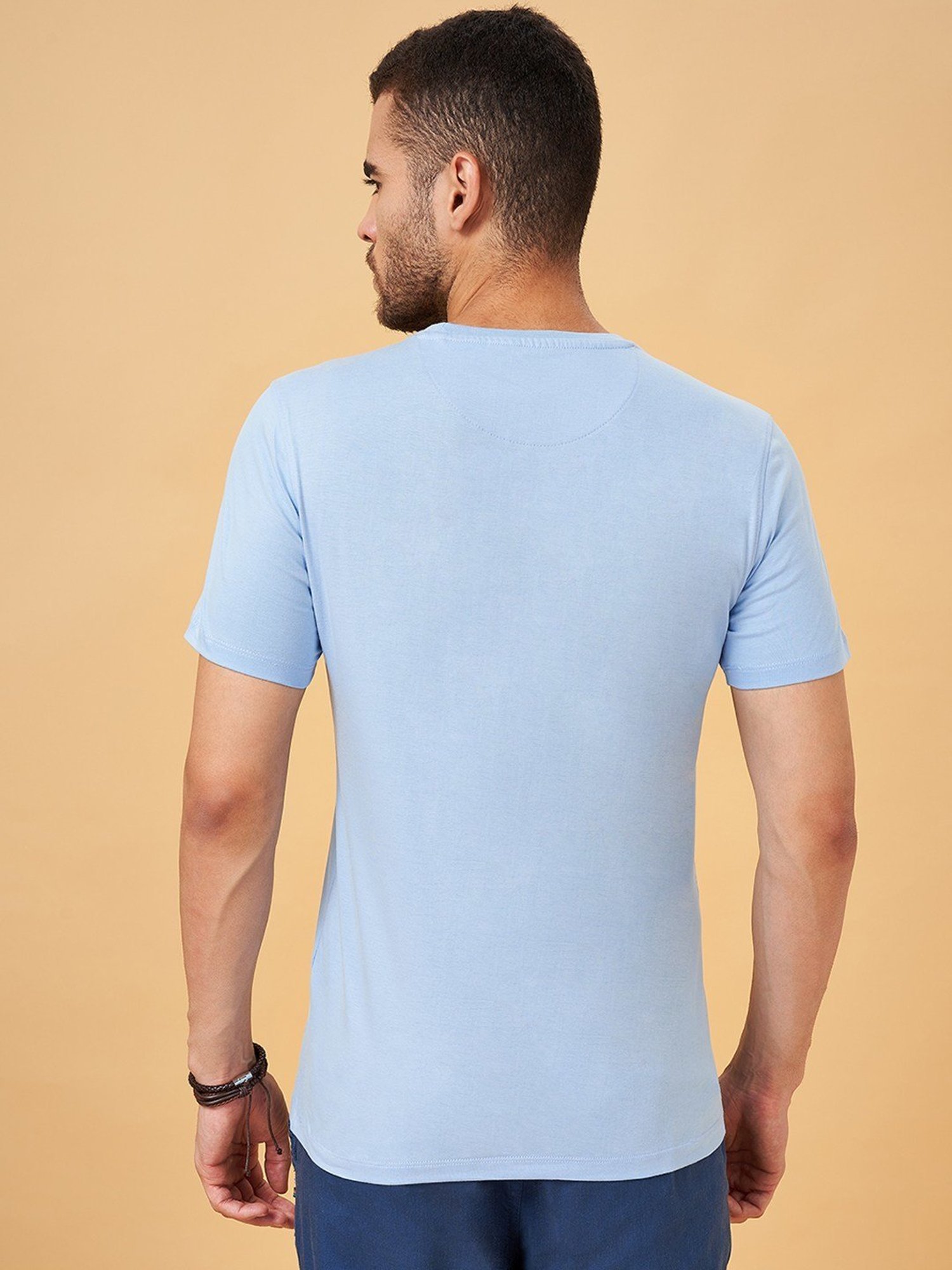 Urban Ranger by Pantaloons Sky Blue Cotton Slim Fit Printed T-Shirt