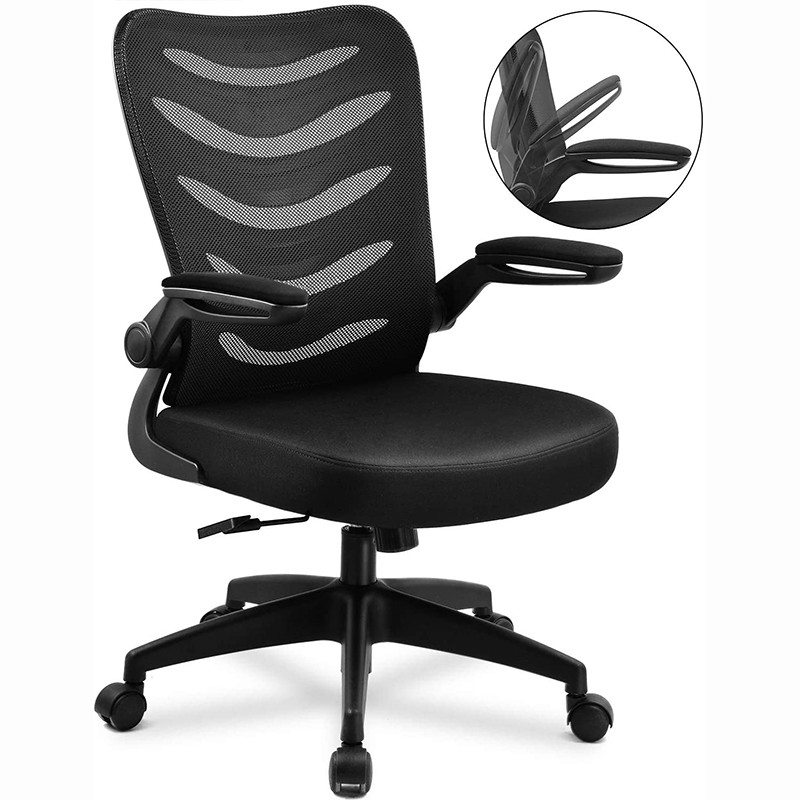 GTRACING Desk Chair ComHoma-Series Ergonomic Office Chair Mesh Computer Chair with Flip-Up Arms Lumbar Support Adjustable Swivel Mid Back for Conference Home Office, Black