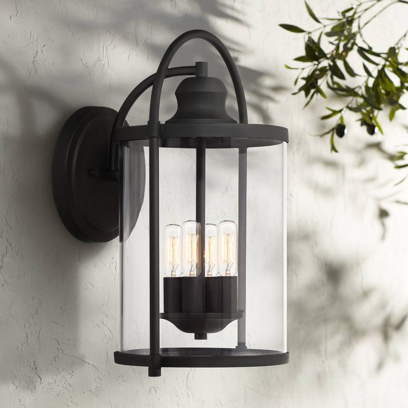 John Timberland Modern Outdoor Wall Light Fixture Black 17" Clear Cylindrical Glass for Exterior House Porch Patio Outside Deck