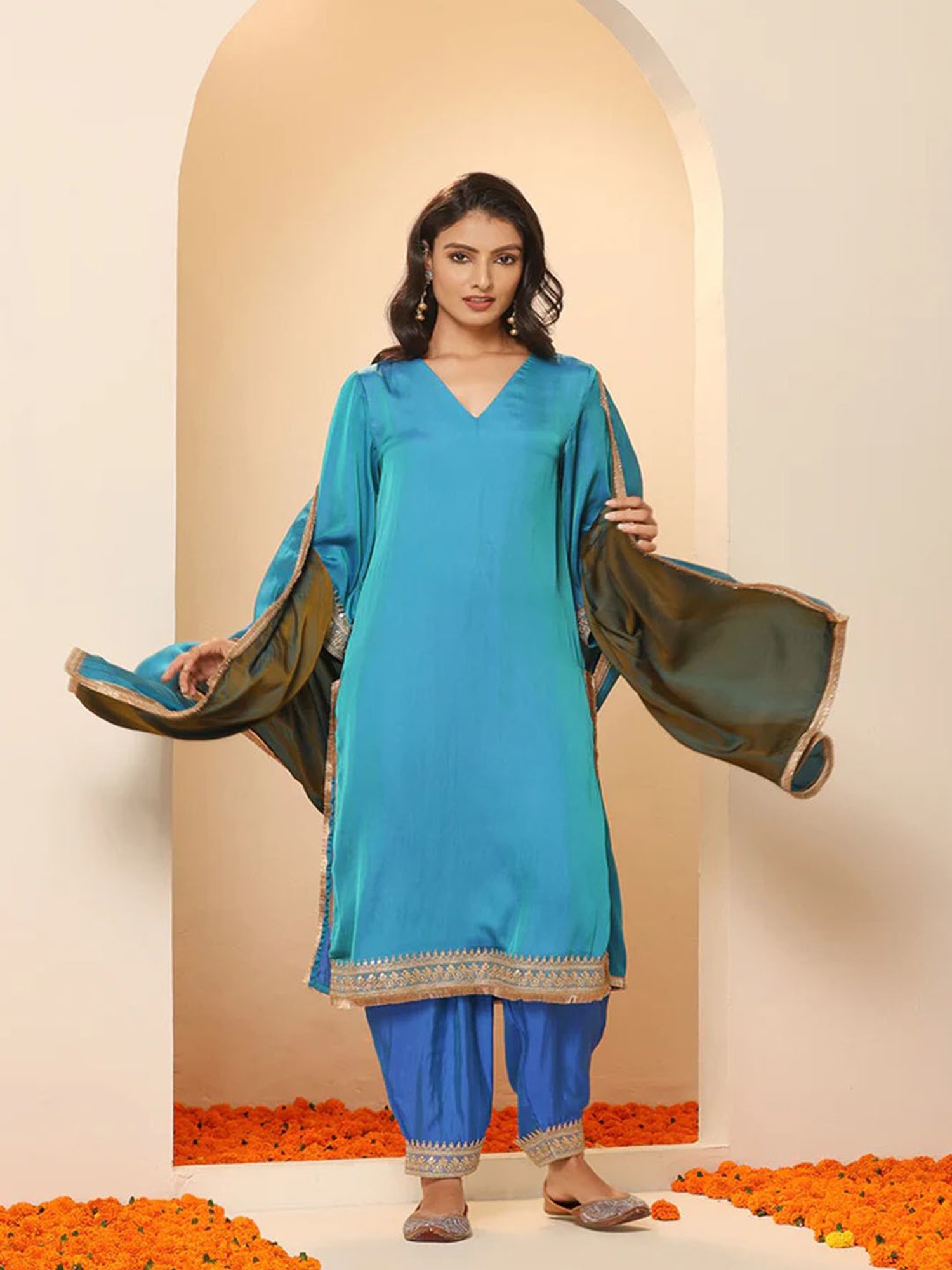 Swtantra Blue & Grey Satin Dupatta