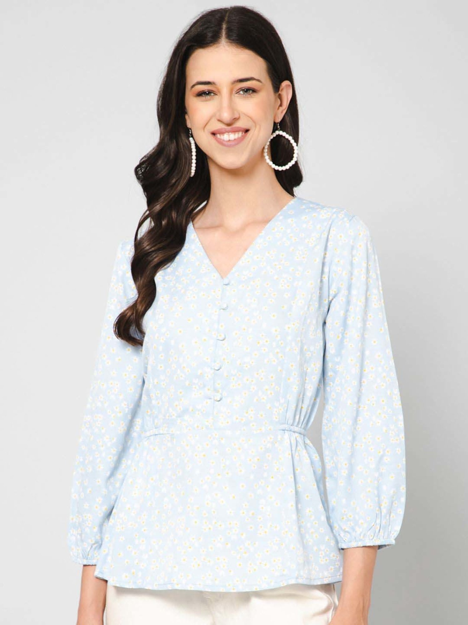 PURYS Blue Printed Top