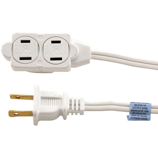 3-Outlet Polarized Indoor Extension Cord with Twist-to-Close Outlet Covers, 6 Ft., White, 51937