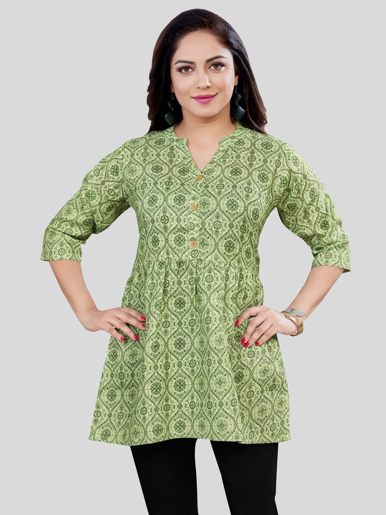 Saree Swarg Green Printed A Line Kurti