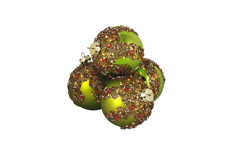 Barcana 4ct Glitter Sequin Beaded Shatterproof Christmas Ball Ornament Set 3.25" - Green