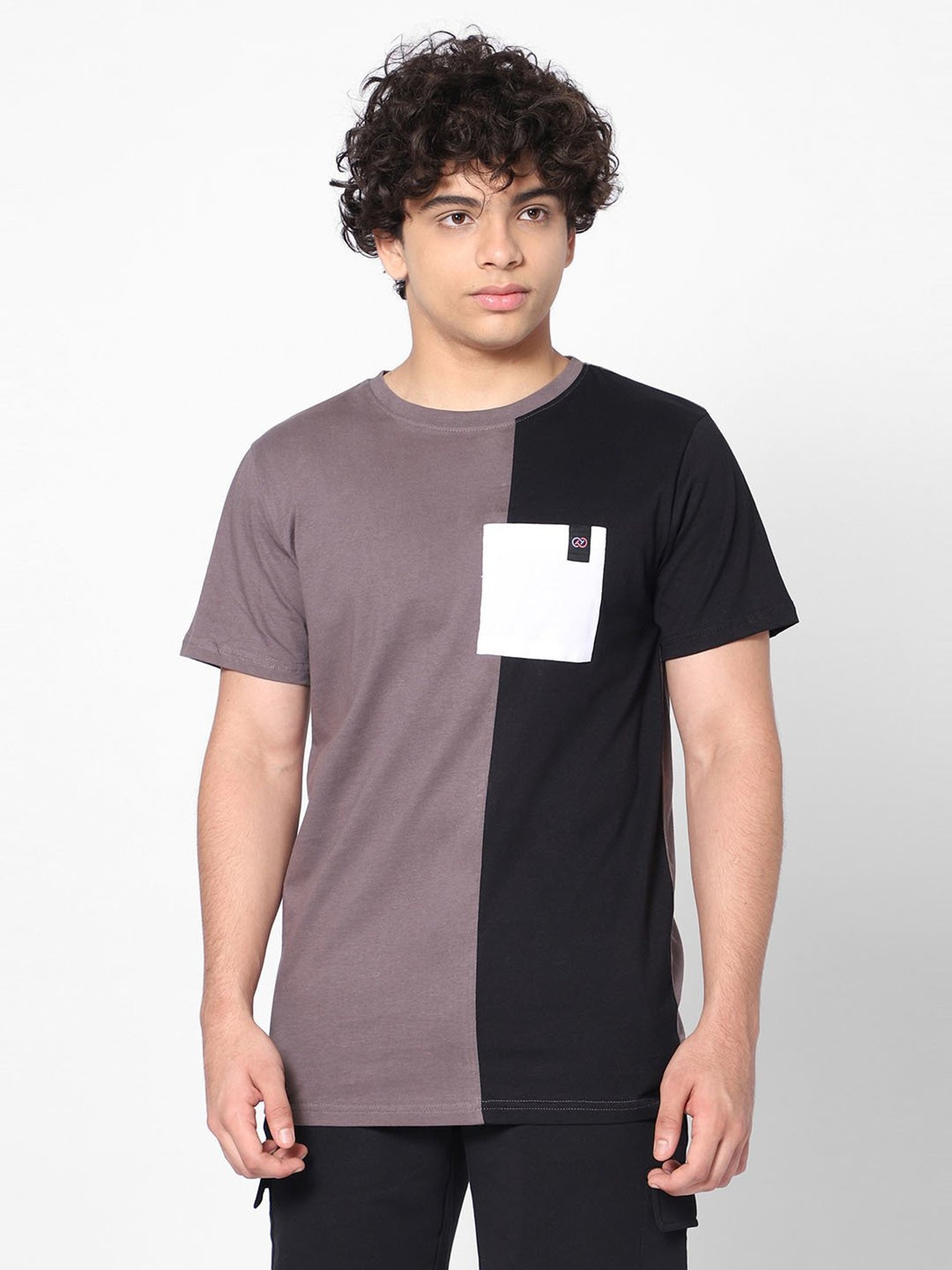 TeenTrums Boys Grey & Black Color Block T-Shirt