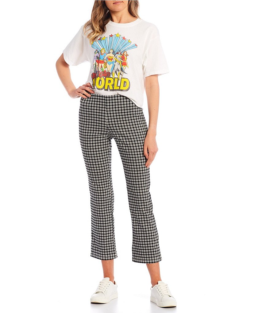 Originality Mid Rise Plaid Kick Flare Cropped Pants