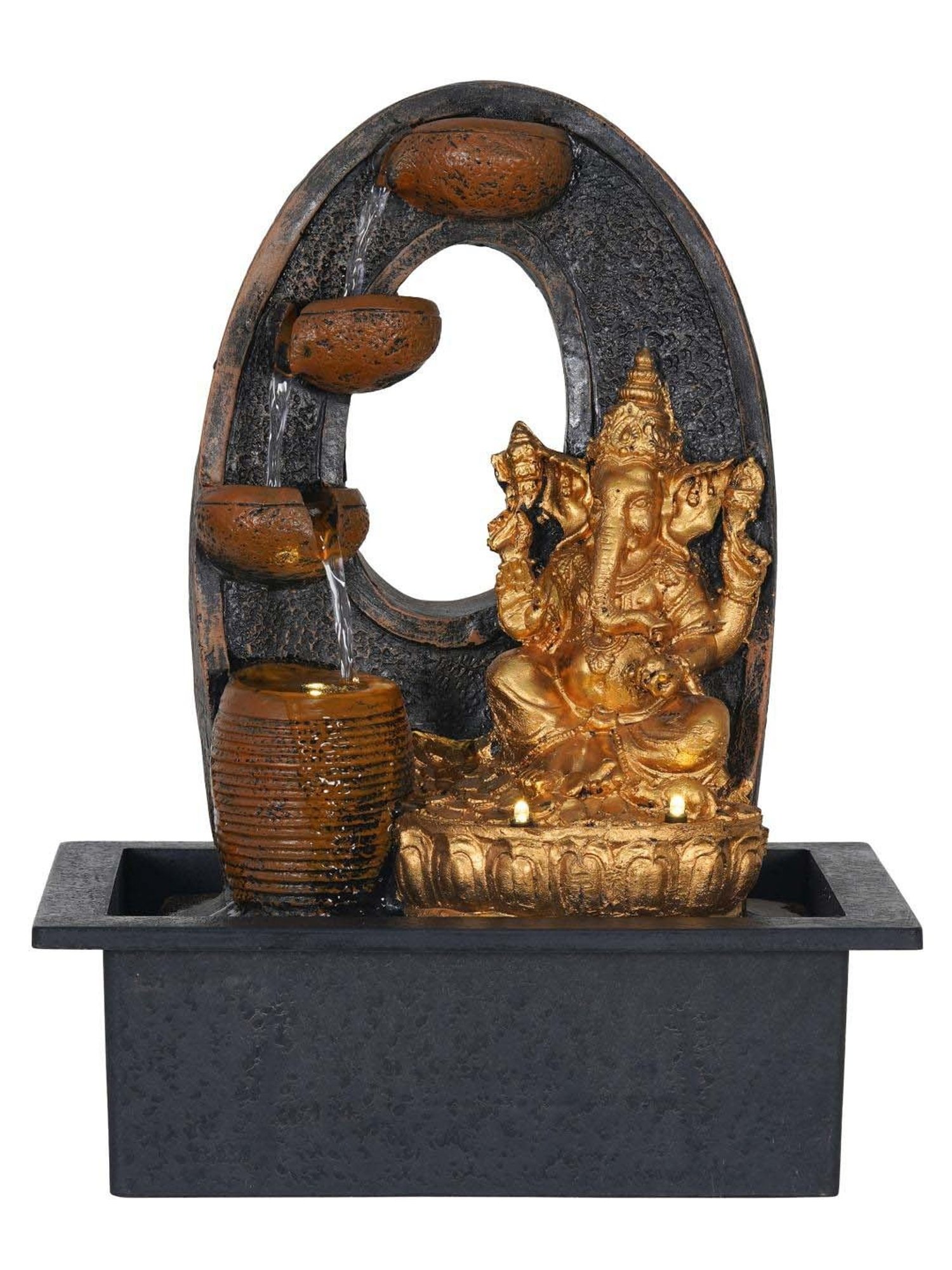 CHRONIKLE Golden & Brown Polyresin Ganesha 3 Steps Waterfall Fountain