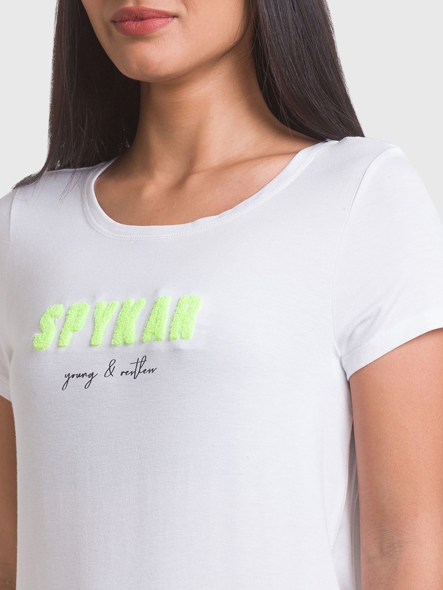 Spykar White Printed T-Shirt