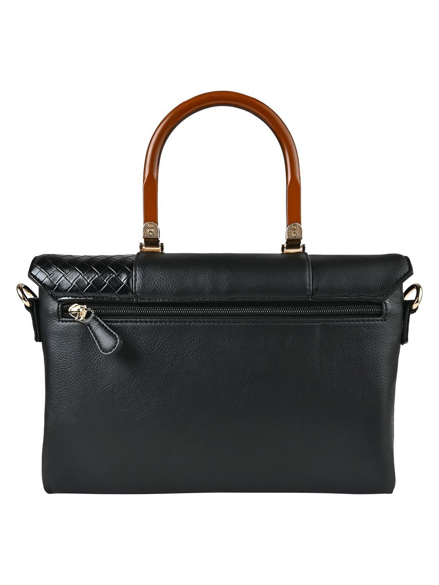 Horra Black Textured Medium Satchel Handbag