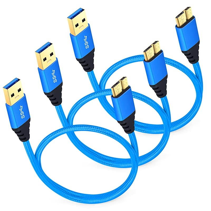 USB 30 Micro Cable  3Pack 15ft Short Braided USB 30 A Male to Micro B Charger Cable Compatible for Samsung Galaxy S5 Note 3 Tab Pro 122 Hard Drive and More Blue