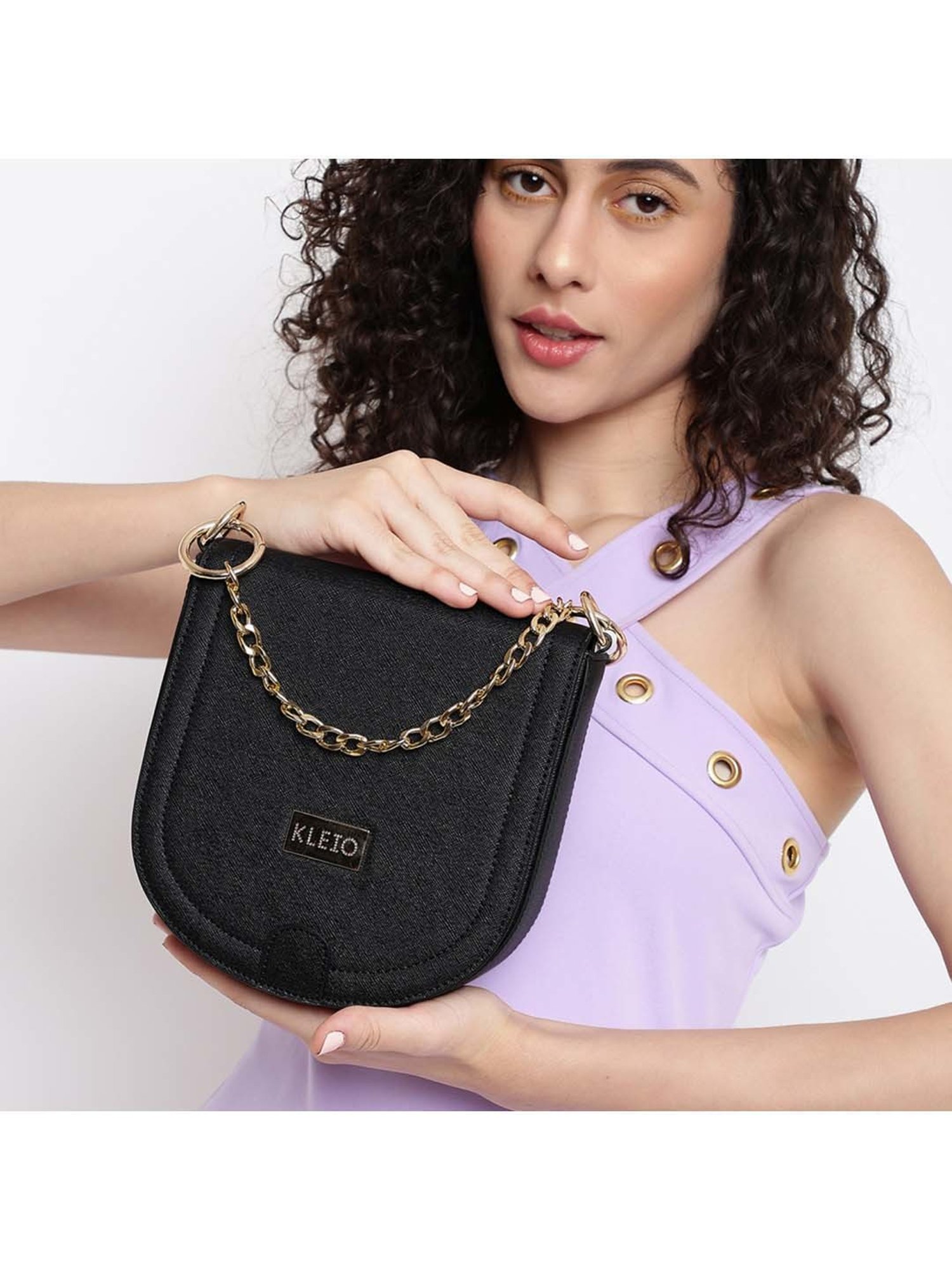 KLEIO Black Solid Small Sling Handbag