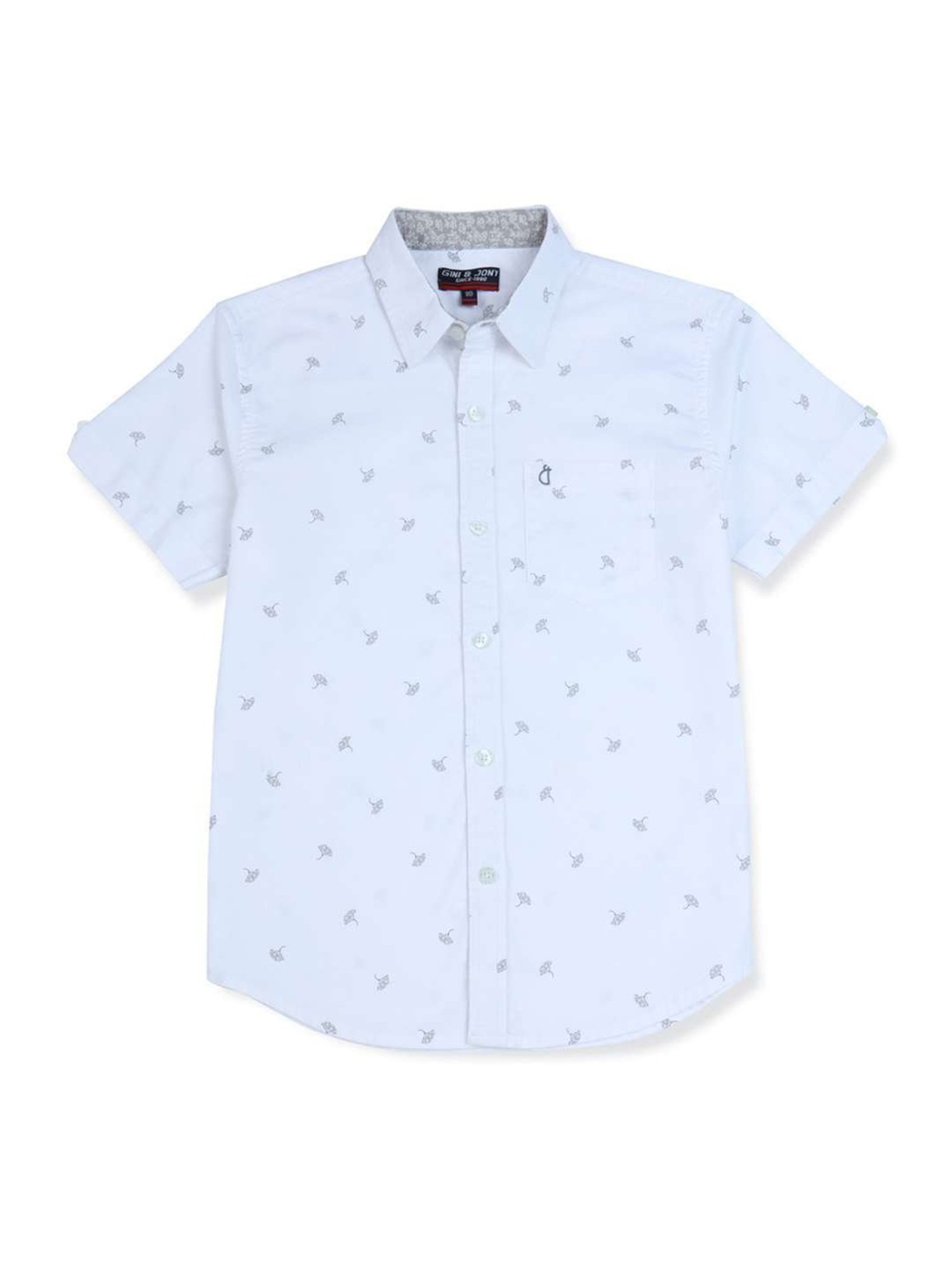 Gini & Jony Boys White Cotton Printed Shirt