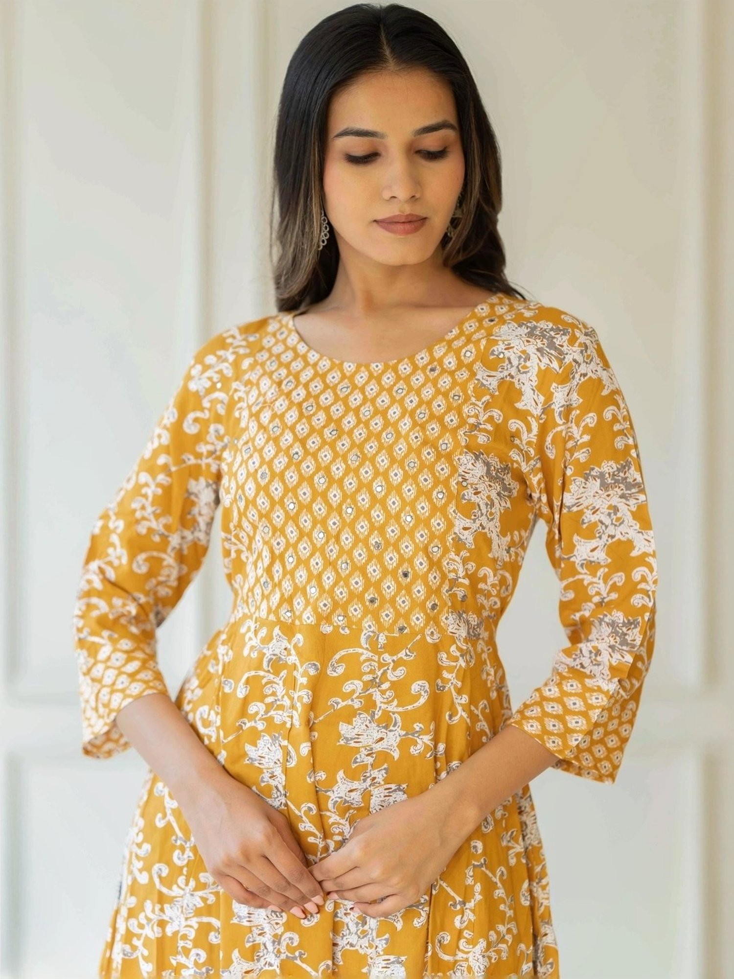 MIRCHI FASHION Yellow Cotton Printed A-Line Dress