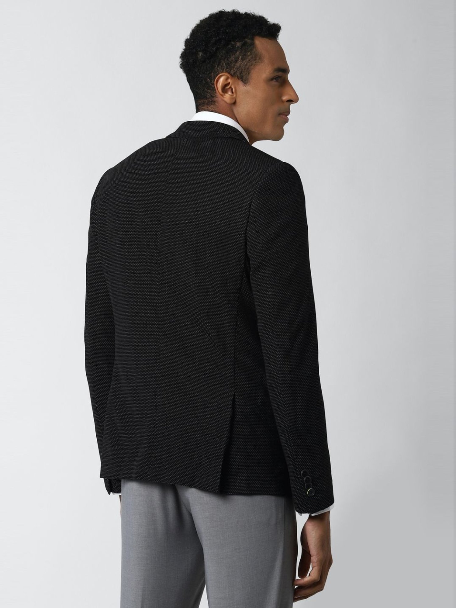 Peter England Black Slim Fit Self Pattern Blazer