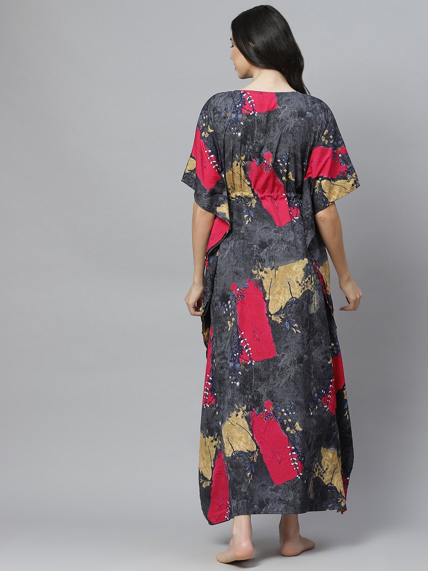 Cottinfab Grey Printed Kaftan Nighty