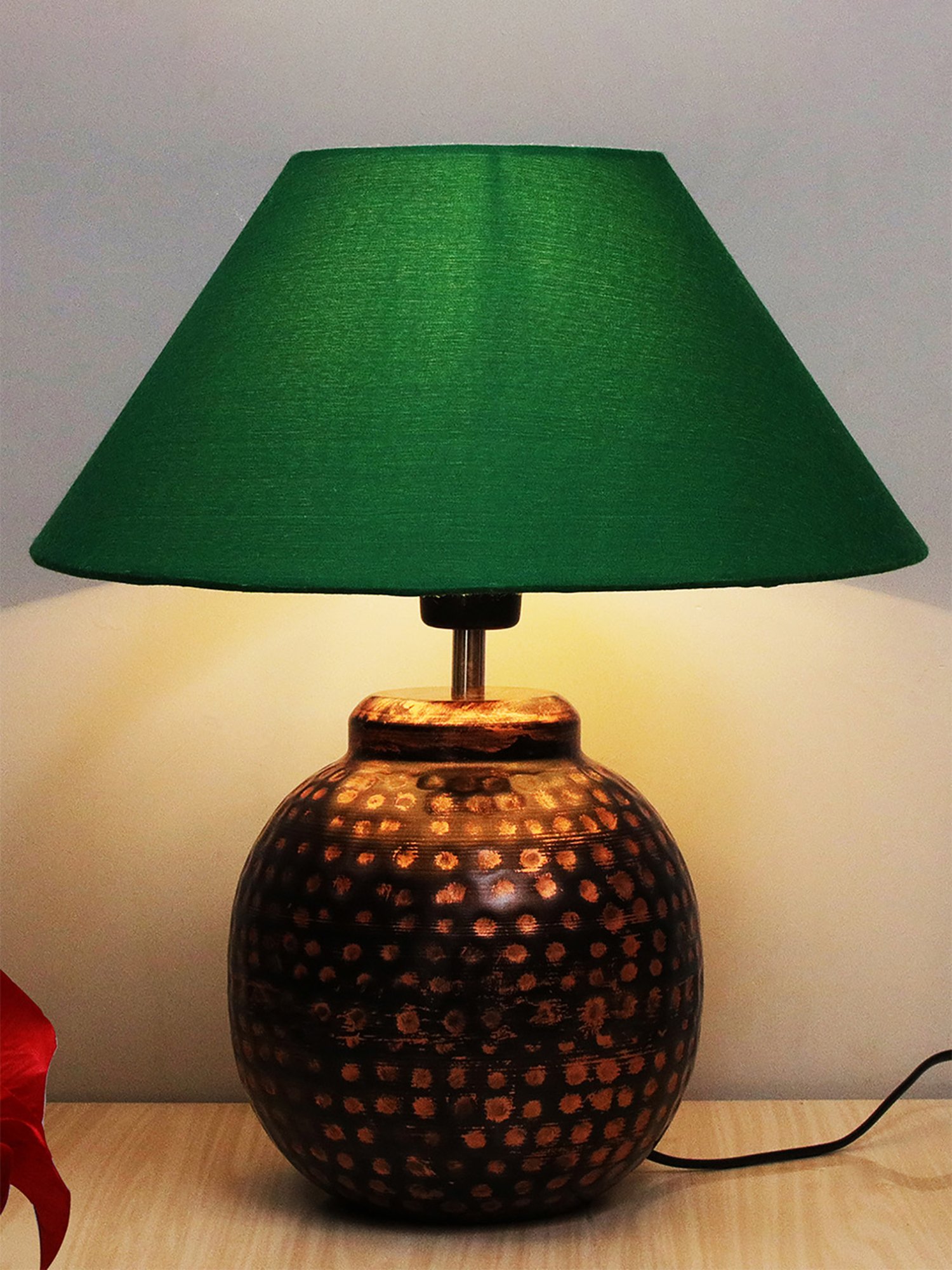 Homesake Green Hammered Oil-Rubbed Bronze Metal Linen Table Lamp