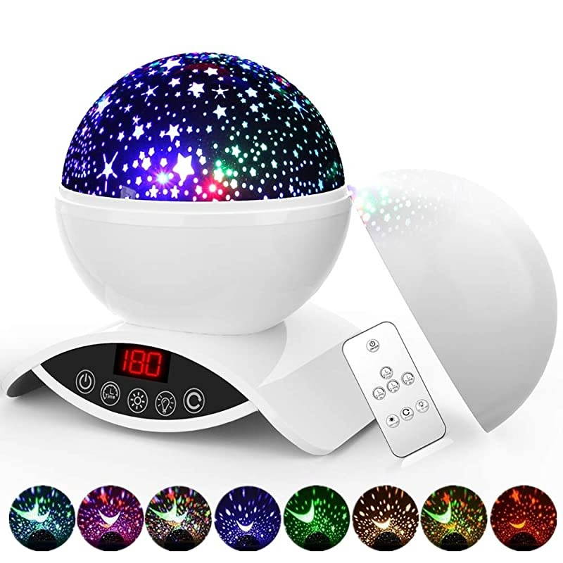 Star Night Light Projector Remote Control and Timer Design Projection Lamp for Kids and Nursery White