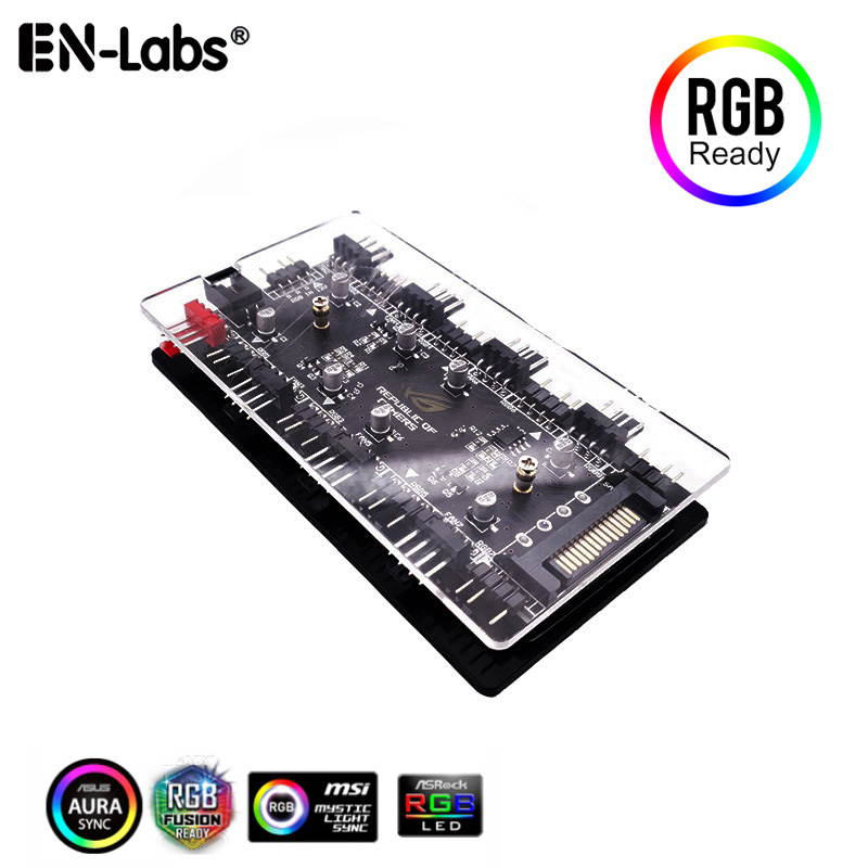 4-Pin PWM & 12V RGB Controller 2-In-1 Hub 8 Ports,4Pin Fan & Mistic Light Sync Adapter with PMMA Case and Magnetic Standoff for Cooling Radiator & ASUS/MSI LED Strip - SATA Powered