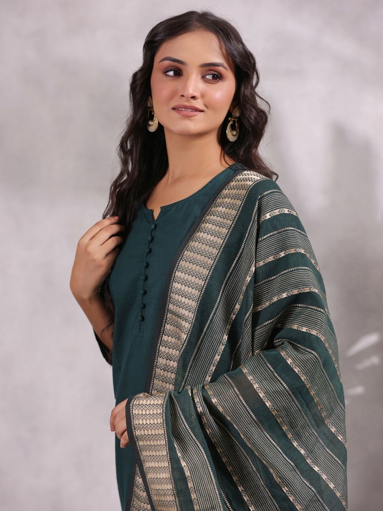 Anubhutee Green Cotton Kurta Pant Set With Dupatta