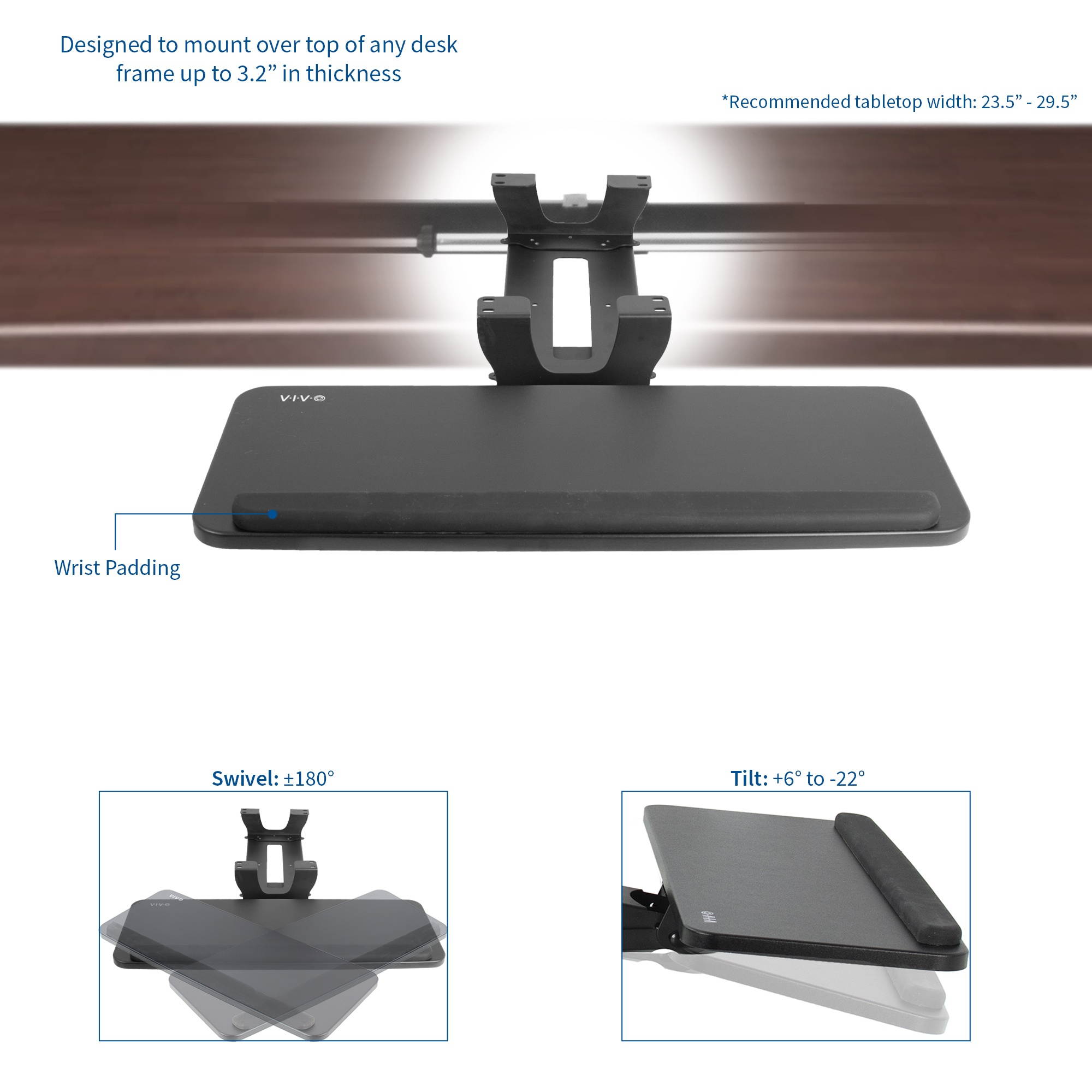 VIVO Adjustable Under Desk Keyboard Mouse Sliding Tray Mount and Dual Spacer Bracket Combo (MOUNT-KB03B-KIT1)