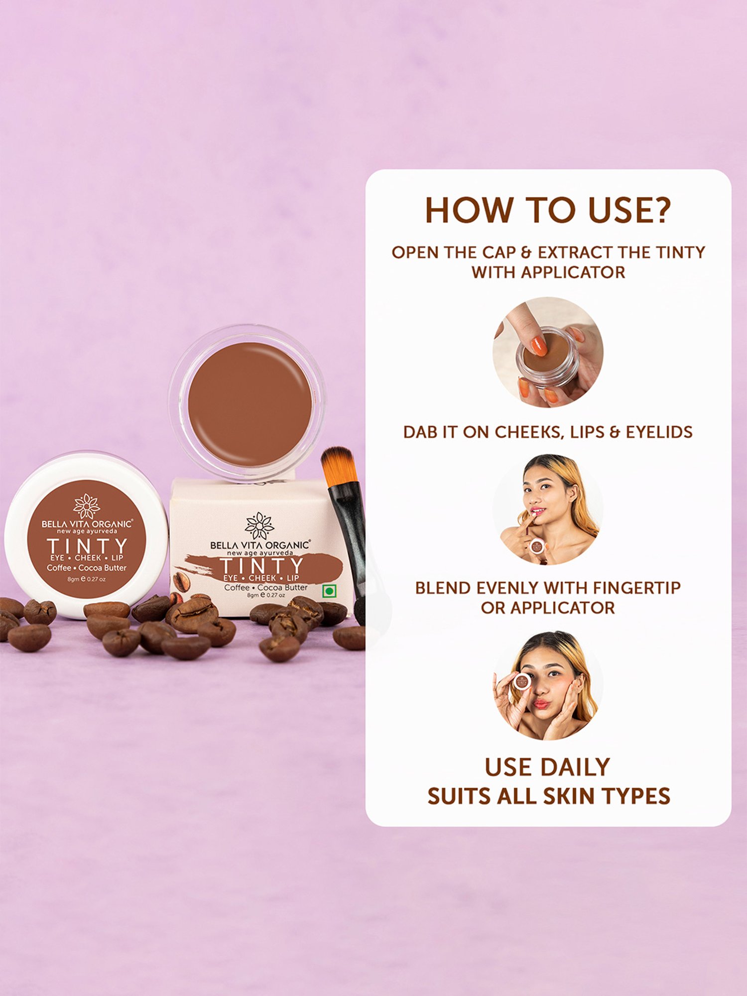 Bella Vita Organic Coffee 3 in 1 Tinty for Moisturizing & Nourishing - 8 gm