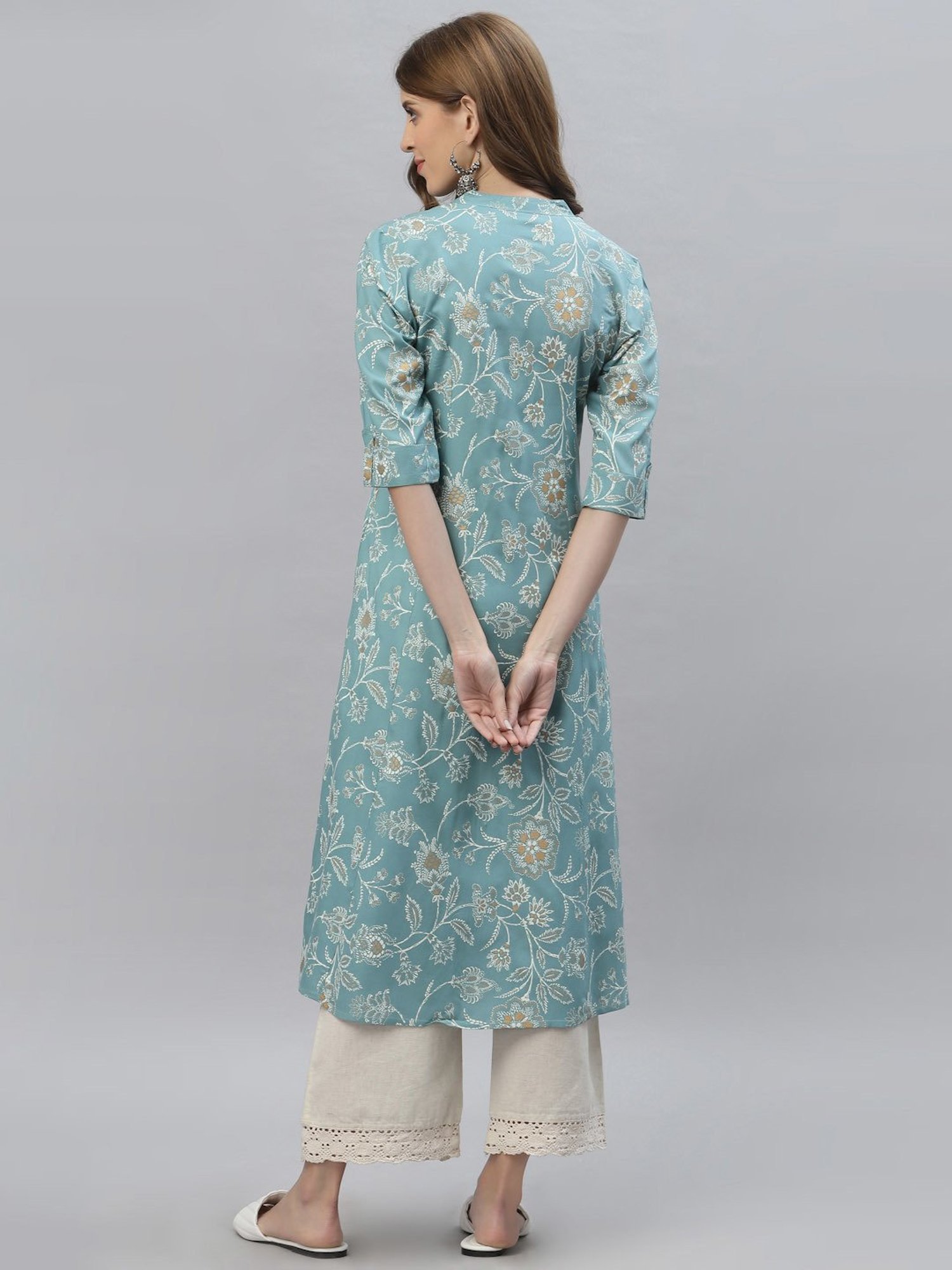 Stylum Blue Floral Print A-Line Kurta