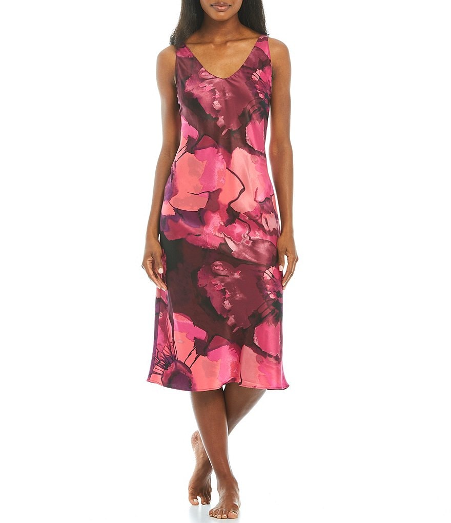 Miss Elaine Petite Silky Knit Square Neck Short Sleeve Checked Print Short Nightgown