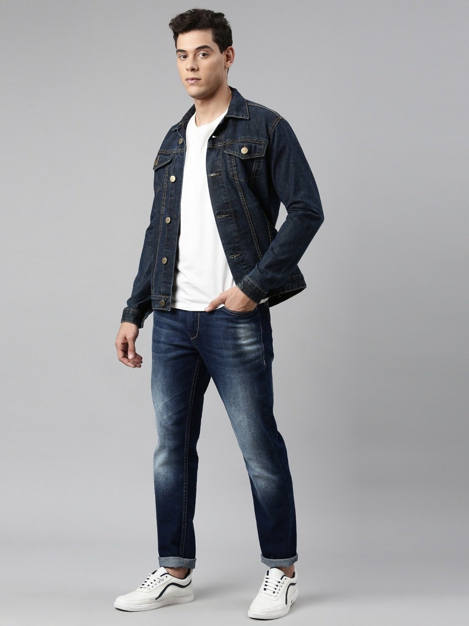 CINOCCI Blue Cotton Slim Fit Denim Jacket