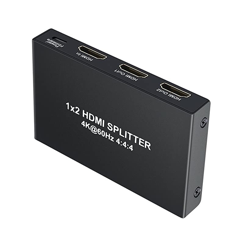 1x2 HDMI Splitter 4K 60hz 4:4:4 HDR 18Gbps HDCP 2.2 EDID 3D 1 in 2 Out HDMI 2.0 Port for Duplicate Dual Monitor Sharing Screen UHD Video