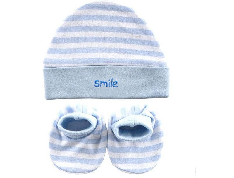 Luvable Friends Baby Boy Cap and Booties Set, Blue, One Size