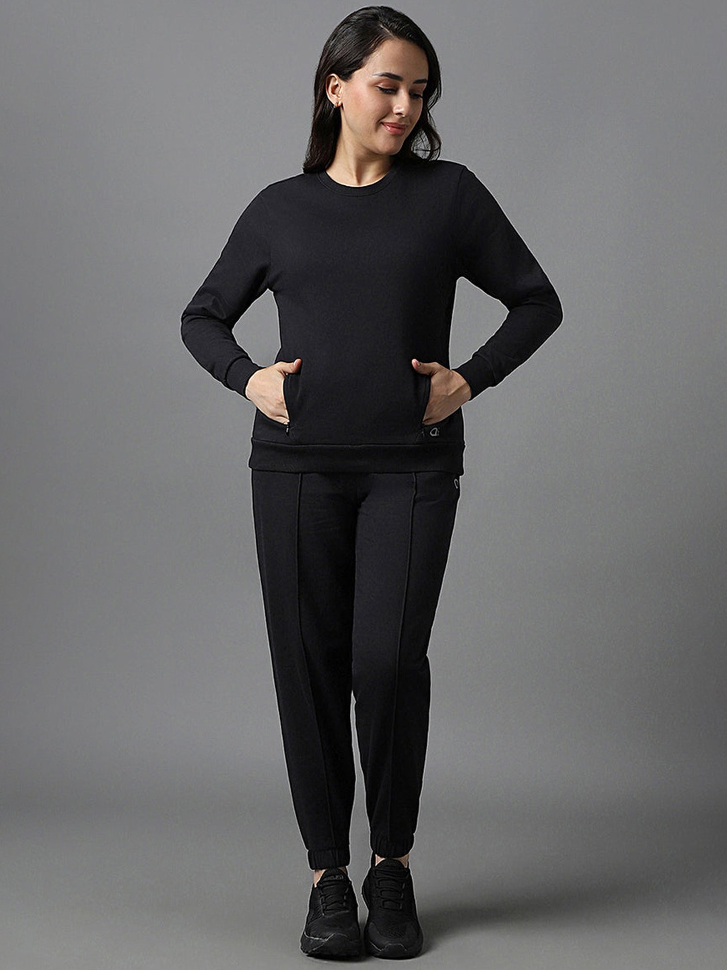 Amante Black Cotton Sports Sweatshirt