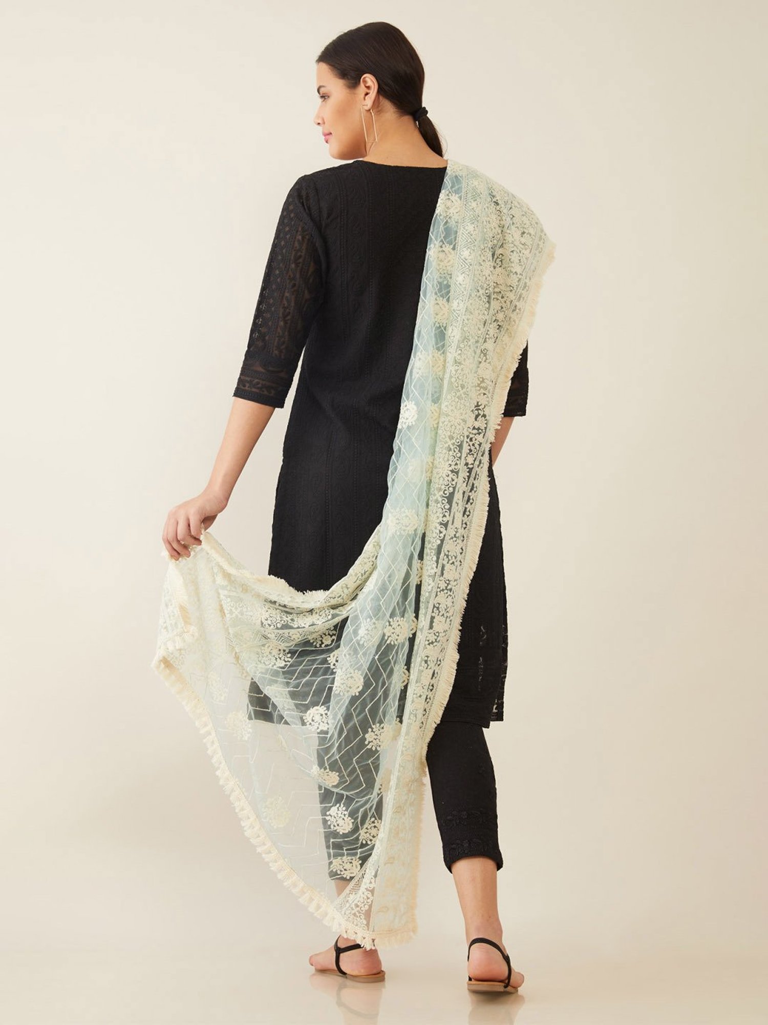 Soch Women White Crepe Embroidery Duppatta