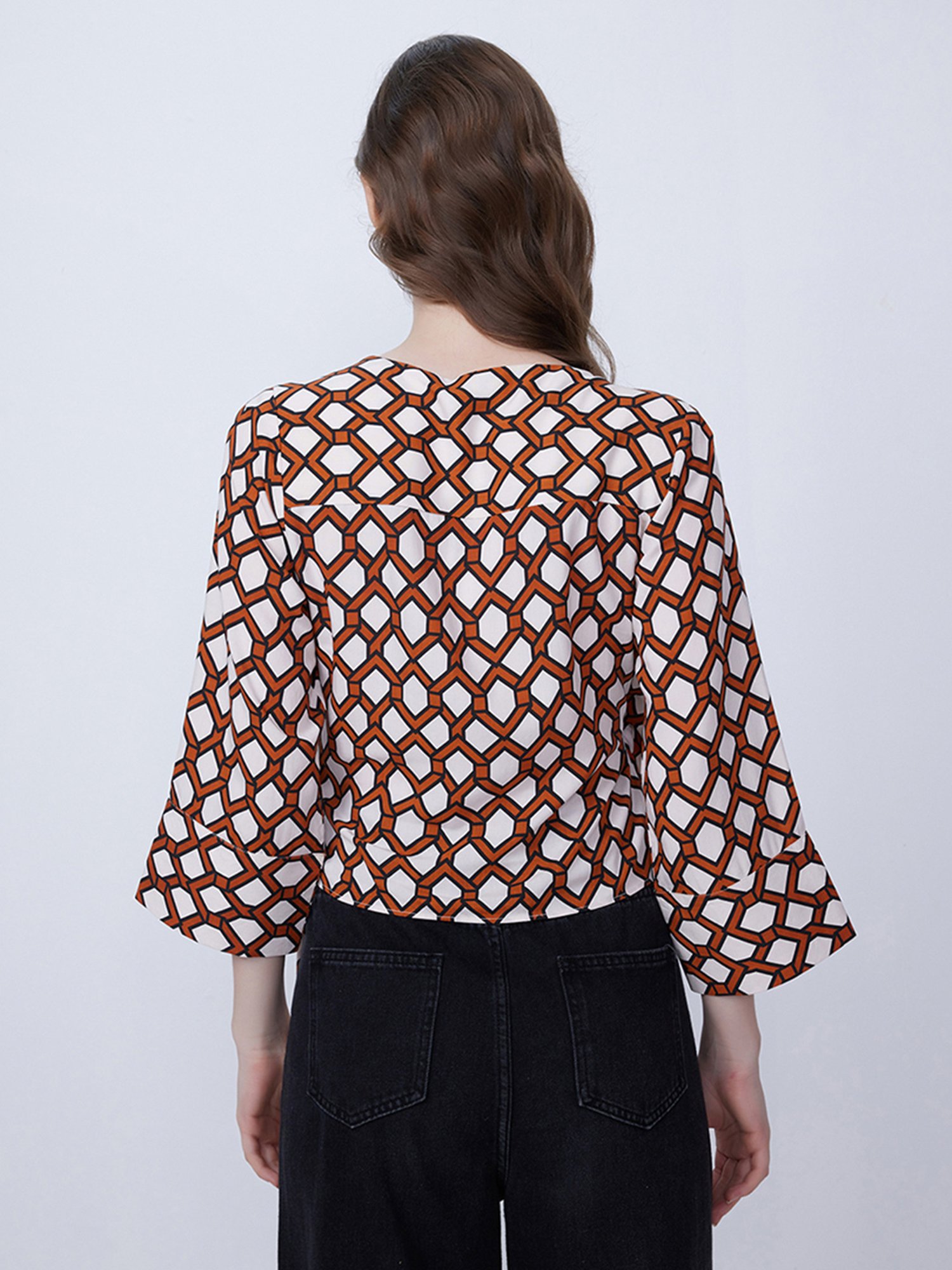 Cover Story White & Brown Printed Crop Top