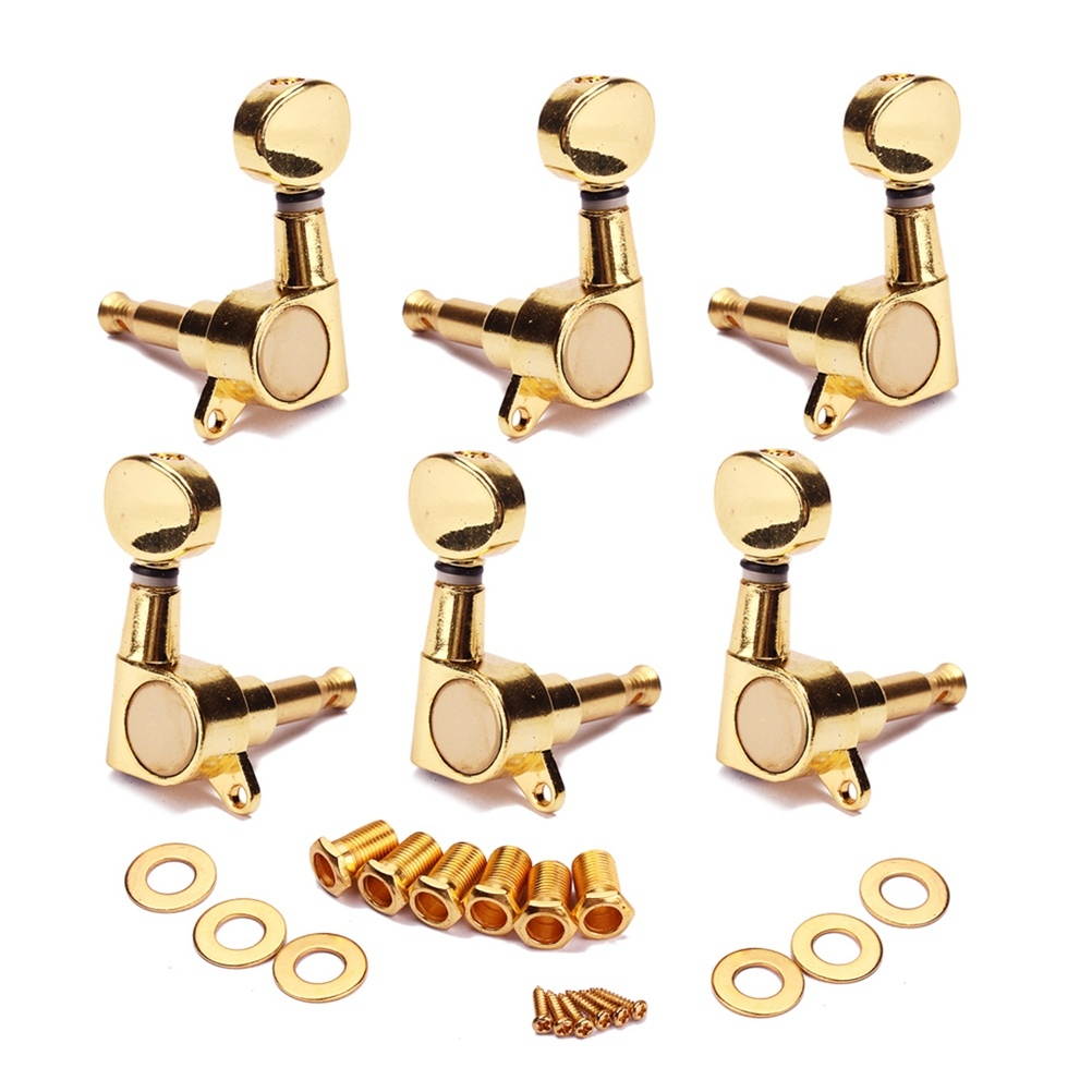 6 PCS 3L 3R Electric Acoustic Guitar Guitar Tuning Pegs Keys Locking Tuner Machine Heads with Threaded Bushing Ferrules Screws Gold Plated