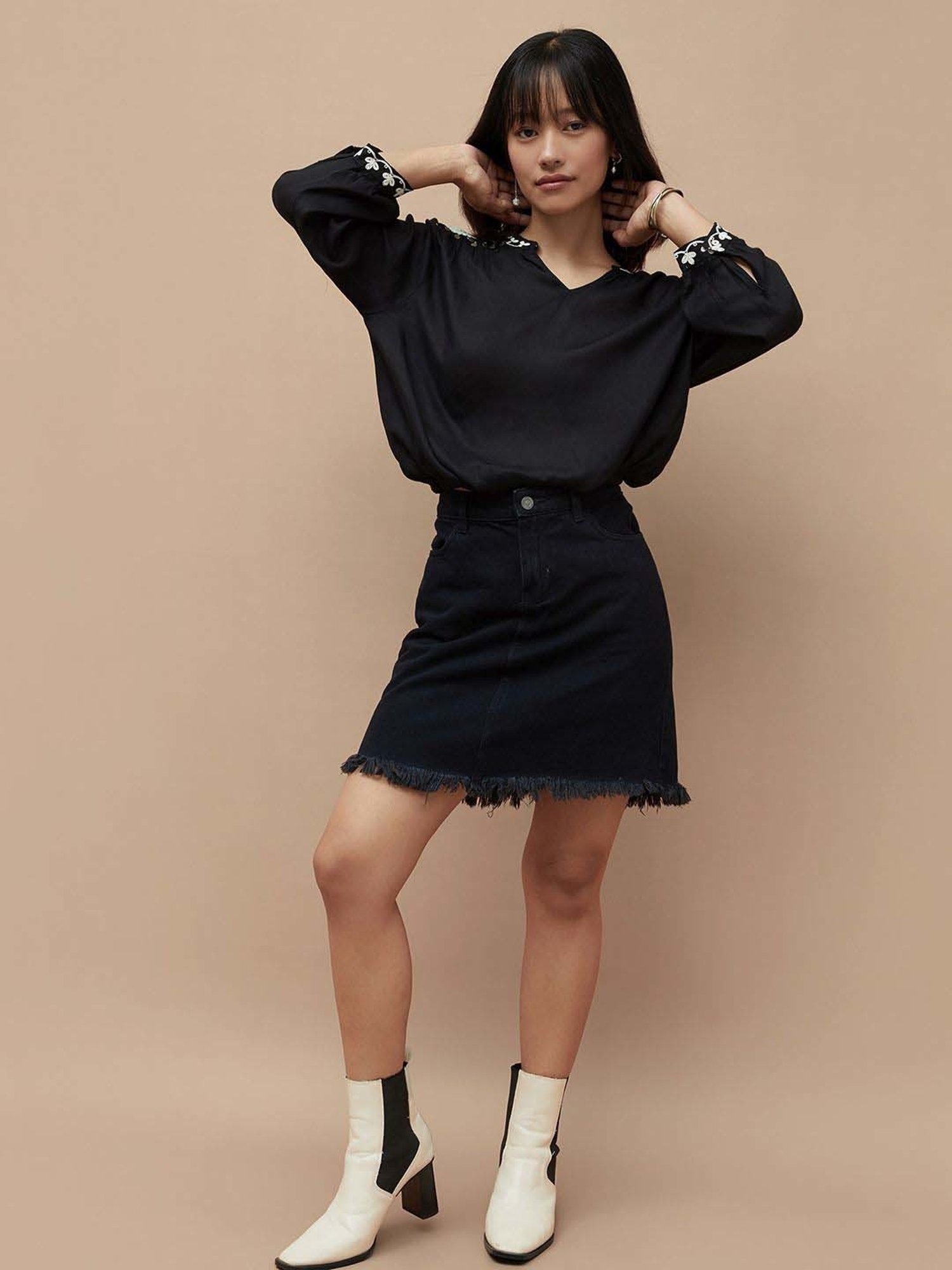 Colour Me by Melange Black Embroidered Top