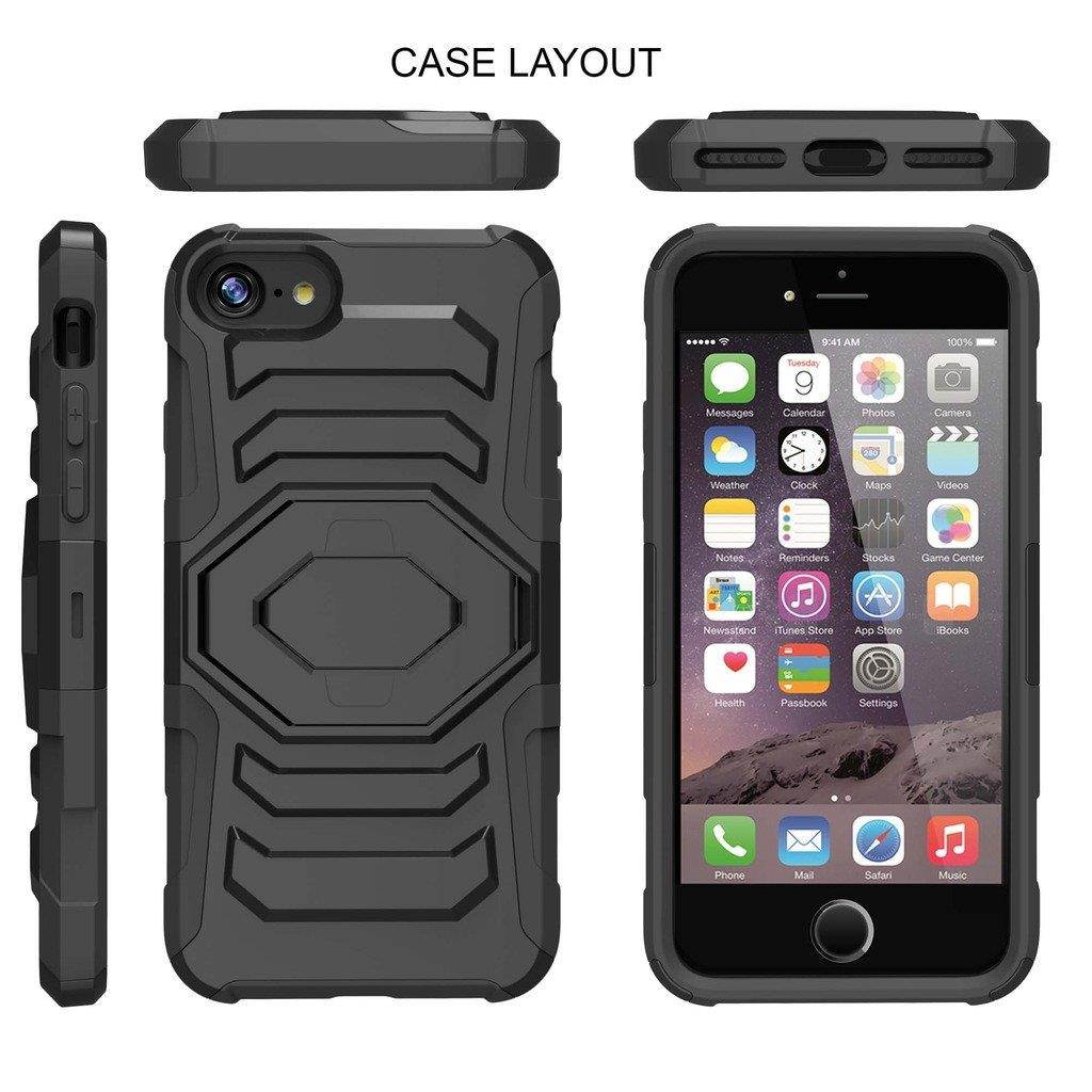 TurtleArmor | Compatible for Apple iPhone 7 Case | (4.7") [Octo Guard] Heavy Impact Proof Silicone Case Tough Hard Kickstand Belt Clip Holster Sports and Games Design - Baseball Dirt