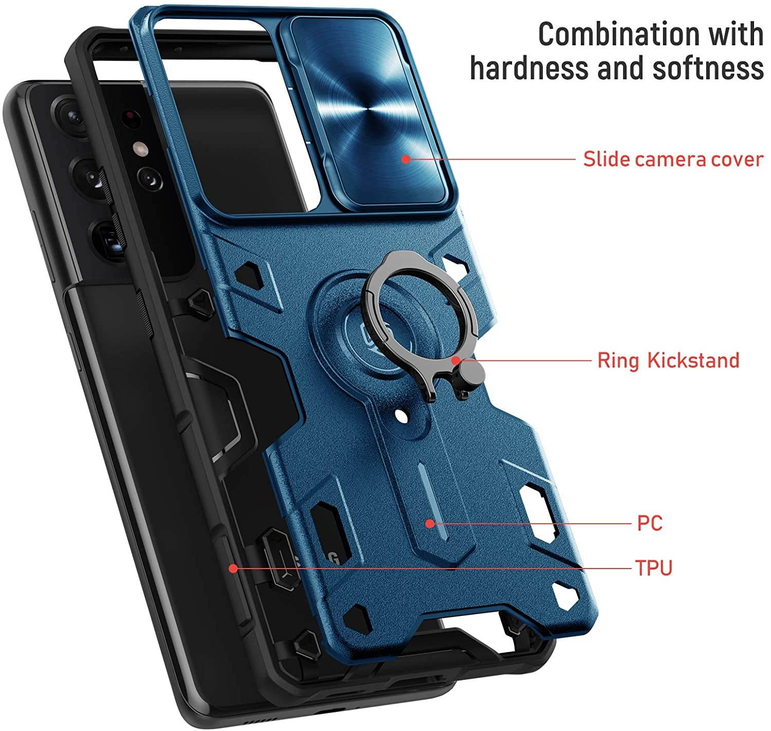 Nillkin for Samsung Galaxy S21 Ultra case Kickstand Slide Camera Protector Cover for Samsung Galaxy S21 Ultra 5g Case 6.8&rsquo&rsquo Shockproof TPU + PC Anti-Slip Protection case Blue