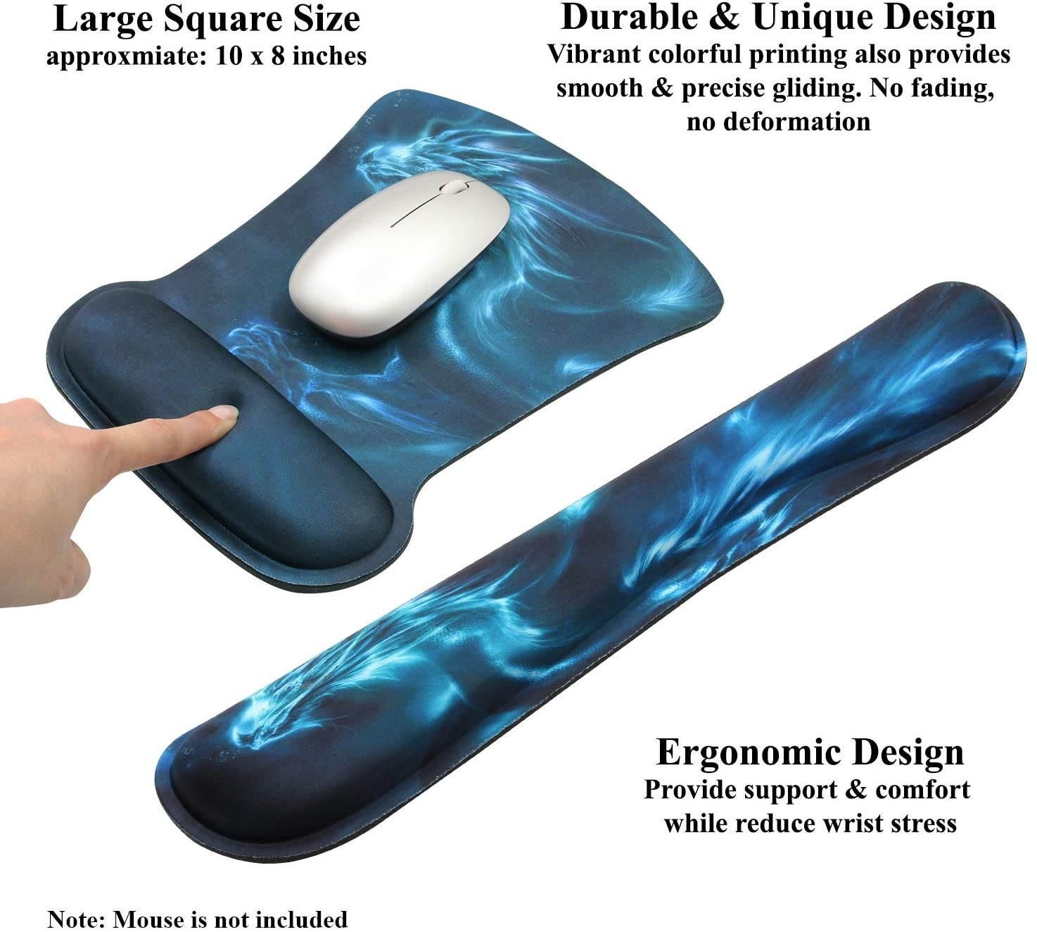 Meffort Inc Mouse Pad Wrist Support & Gaming Keyboard Wrist Pad Combo Set &ndash; Durable Ergonomic Anti Slip Non-Slip Square Base Rest Support - Blue Dragon Design