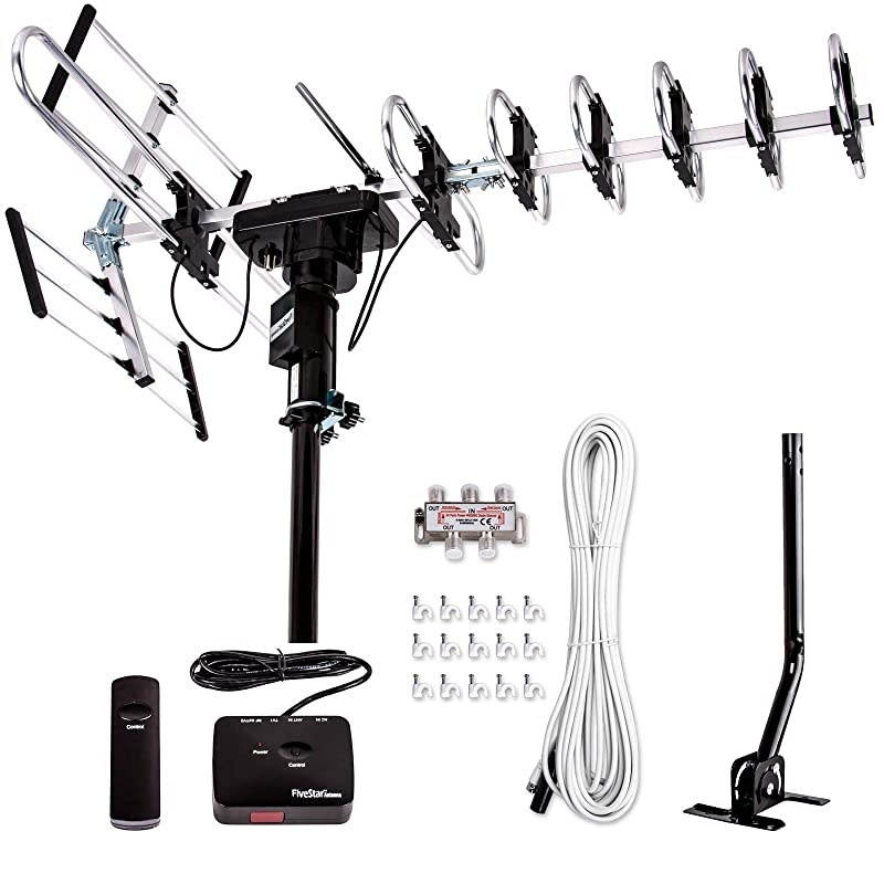 Newest 2020]  Outdoor Digital Amplified HDTV Antenna - up to 200 Mile Long Range,Directional 360 Degree Rotation,HD 4K 1080P FM Radio, Supports 5 TVs Plus Installation Kit and Mounting Pole