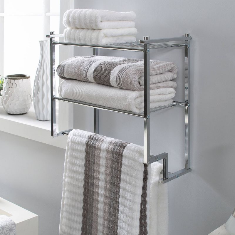 Two Tier Wall Mounting Rack with Towel Bar Silver - Neu Home