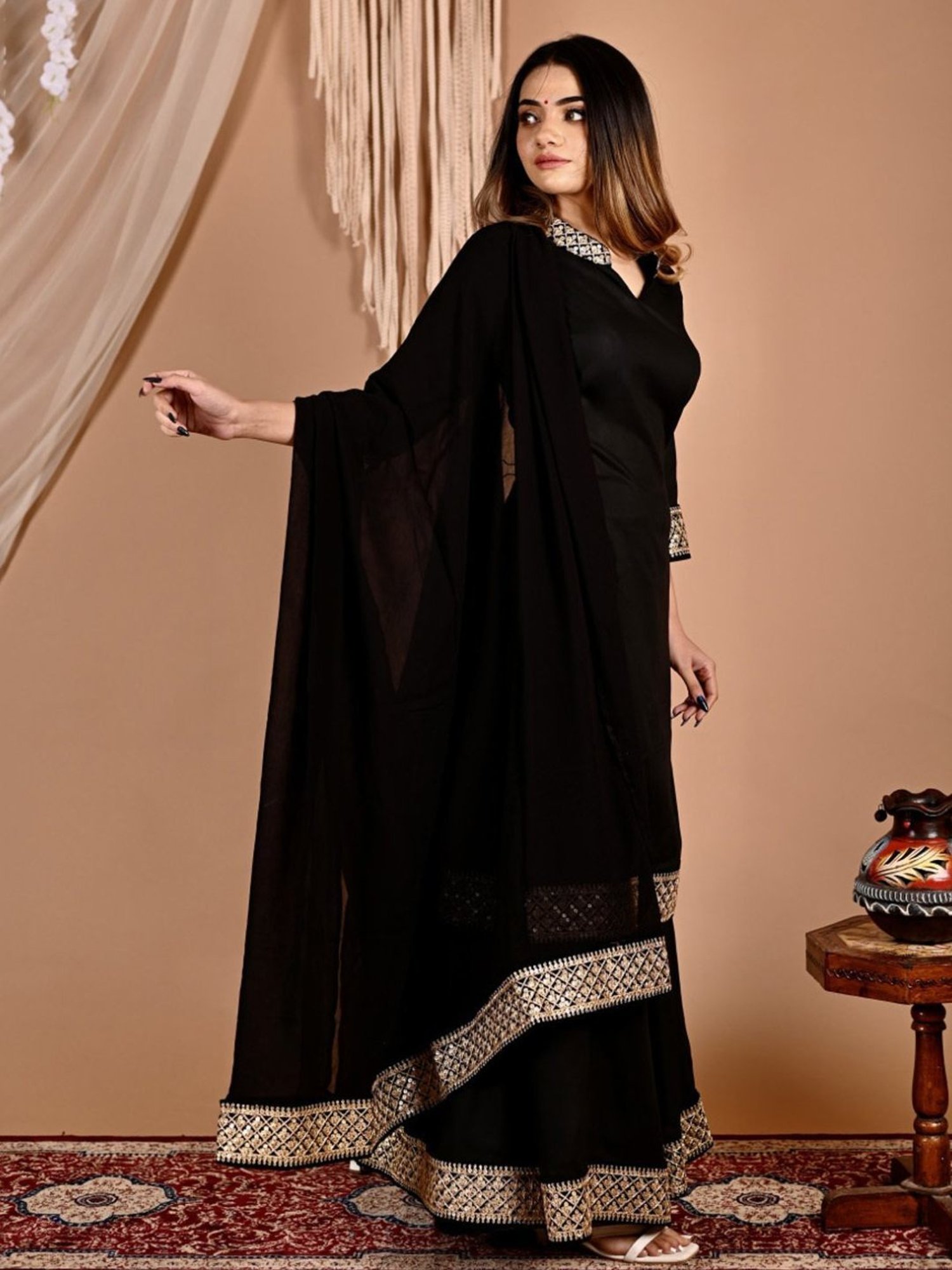 Calmna Black Seroi Gotapatti Sharara Set