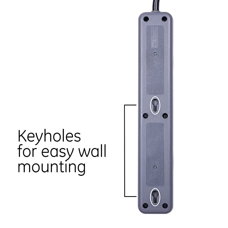 Power Strip SurProtector 6 Outlets Flat Plug 6 Ft Power Cord Wall Mount Warranty Black 37211