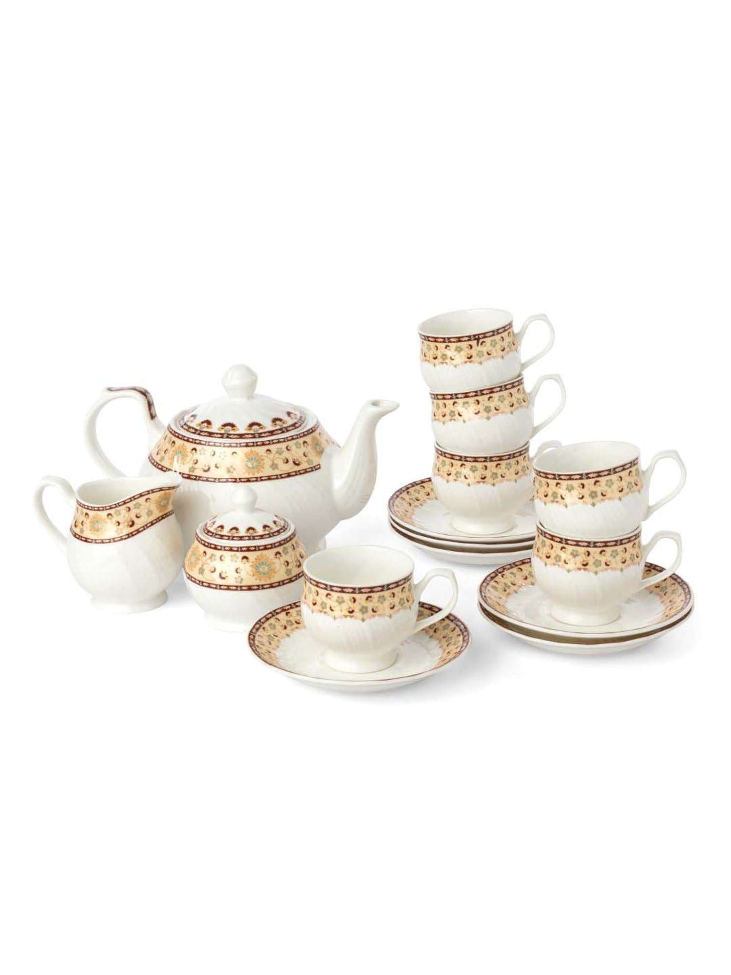 Clay Craft White & Beige Ceramic Tea Set