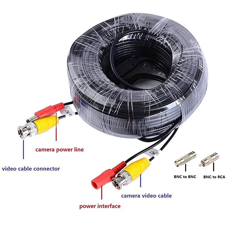 4 Pack 100ft BNC Video Power Cable Security Camera Extension Wire Cord Extension Cable with 8pcs BNC to RCA Connectors for CCTV DVR Surveillance System4 PackBlack
