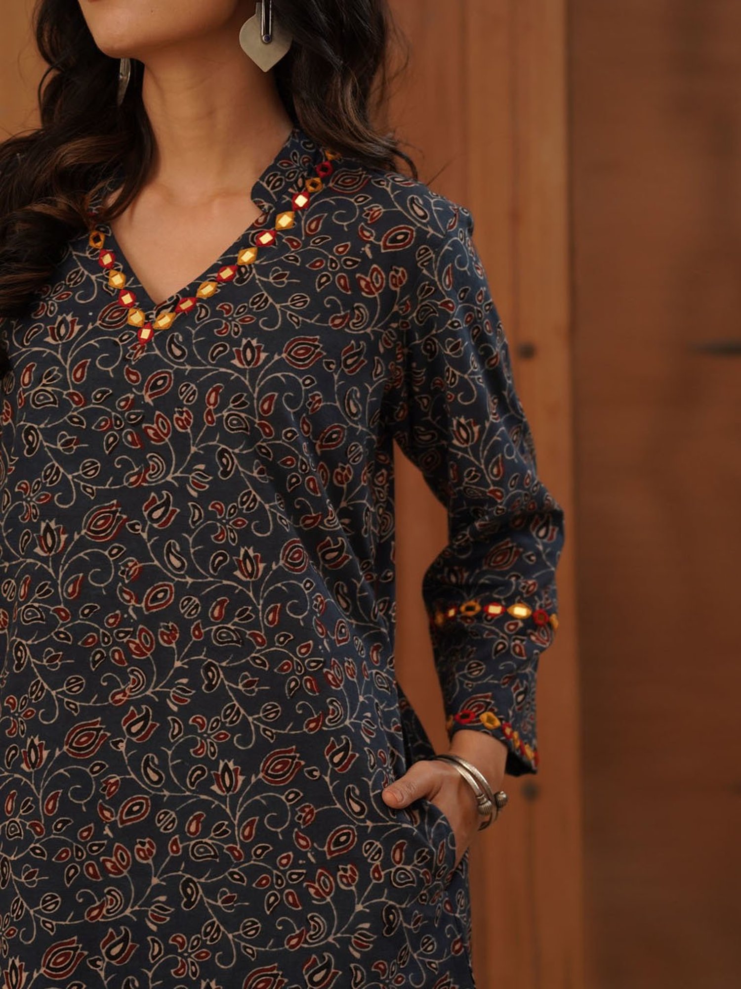 Love Chic Ajrakh Flare Kurta with side slits and 3/4th sleeves